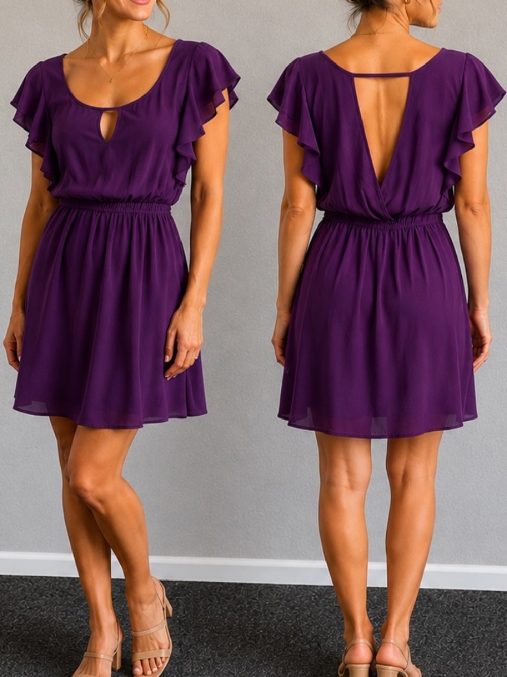 6 Degrees A Line Purple Orchid Keyhole Dress Size Small